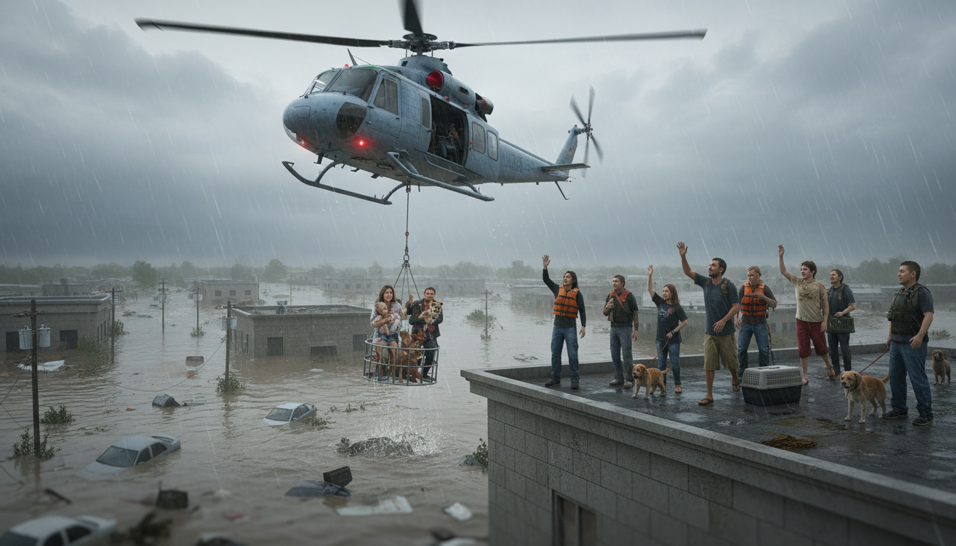 Helicopter Daringly Rescues Christmas Eve Flood Victims