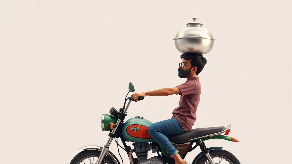 Bengaluru Biker Balances Cooking Pot on Head Instead of Helmet