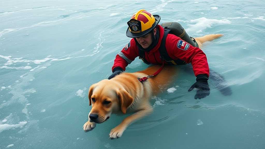 Firefighter Braves Icy Pond to Save Golden Retriever