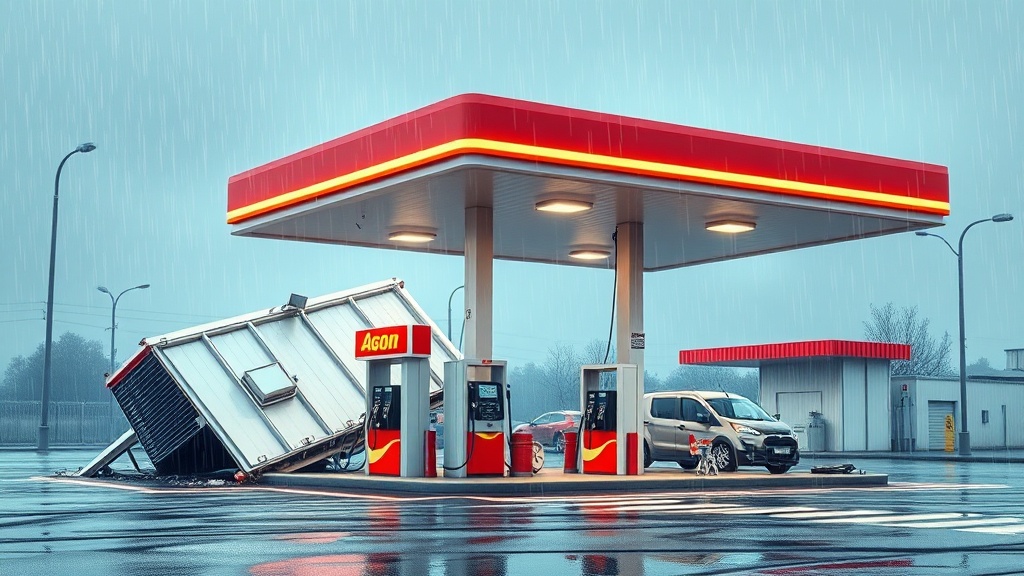 Powerful Storm Topples Gas Station Canopy in San Diego