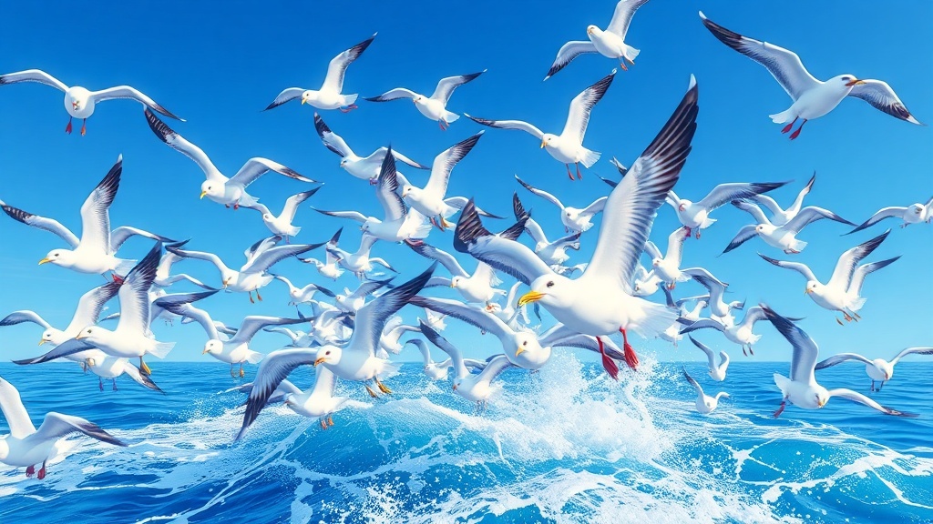 Seabirds and Fish in Frenzied Feeding Frenzy off Tyrella Beach